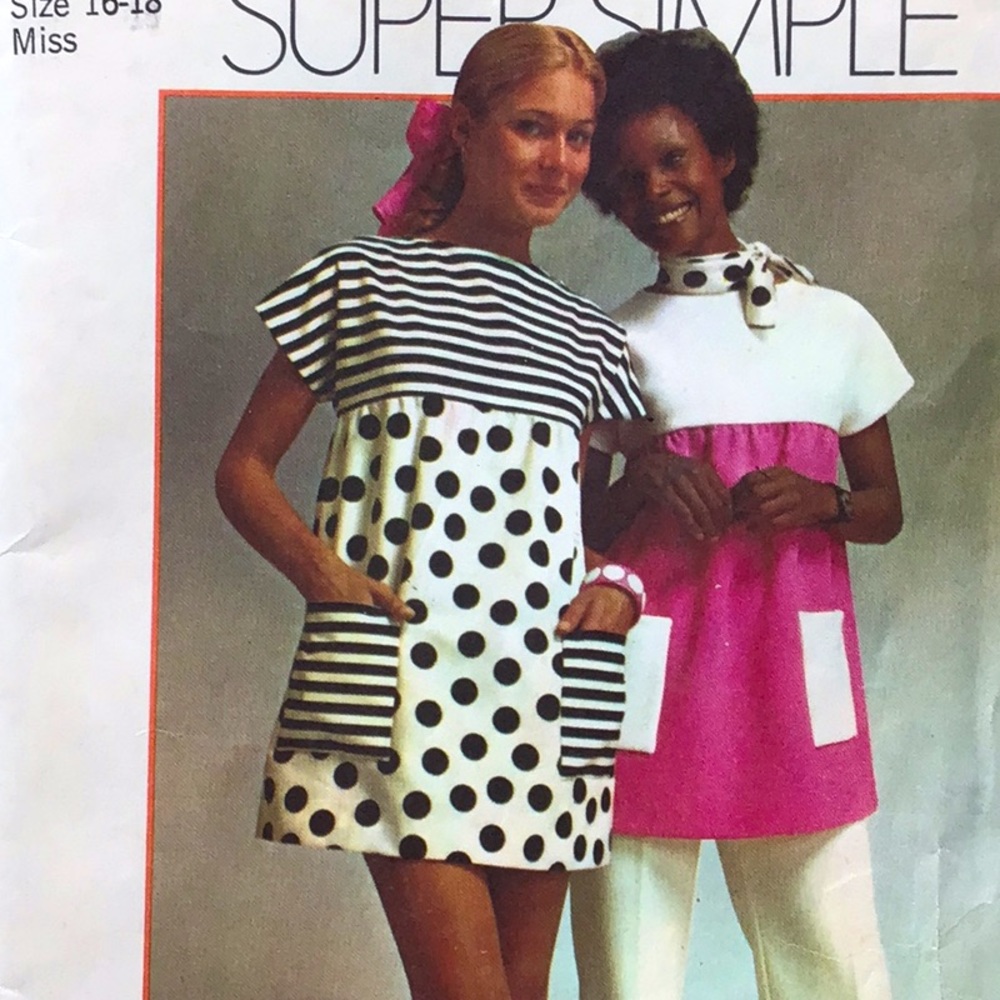 Vintage 70s Simplicity 5467 Mini Tent-dress Smock Size L Easy to Sew Uncut